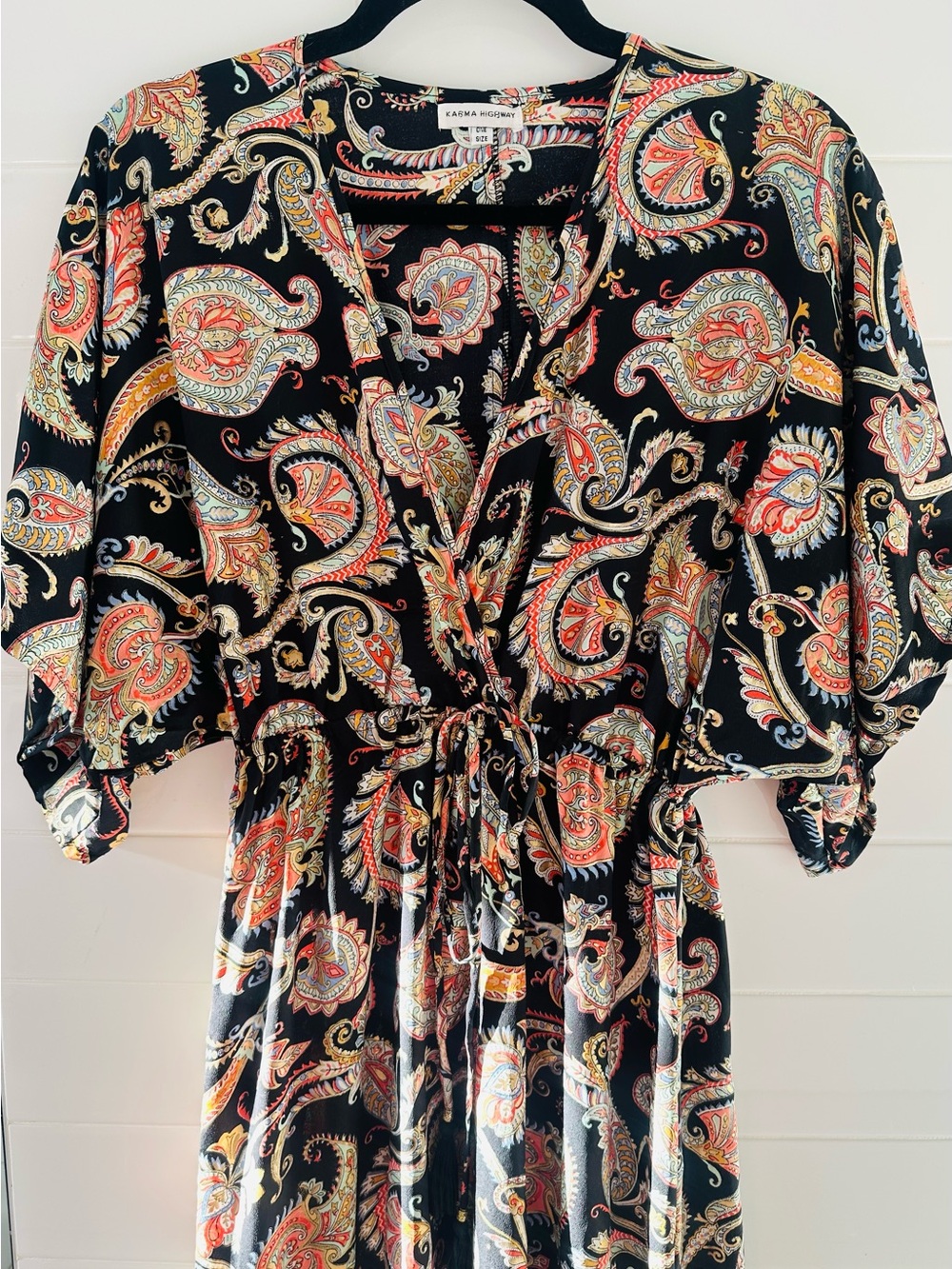 Karma Highway Black/ Gold Paisley Maxi Kimono Dress One Size